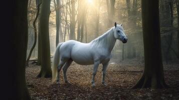 wit paard in de veld- ai gegenereerd foto