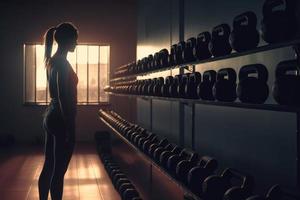 geschiktheid vrouw in Sportschool. genereren ai foto