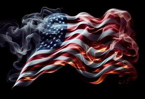 Verenigde Staten van Amerika golvend vlag gemaakt van rook hoog kwaliteit afbeelding. genereren ai. foto
