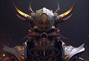 schedel duivel cyborg samurai gezicht, 3d weergave. genereren ai. foto