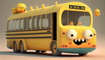 grappig en schattig school- bus illustratie. genereren ai. foto