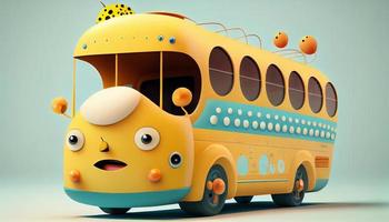 grappig en schattig school- bus illustratie. genereren ai. foto