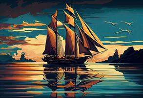 zeilboot tegen een achtergrond van zee digitaal schilderij genereren ai. foto