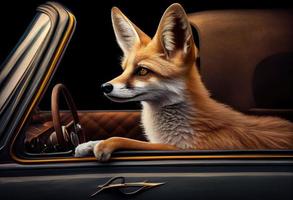 portret van een vos op reis in een cabriolet . genereren ai. foto