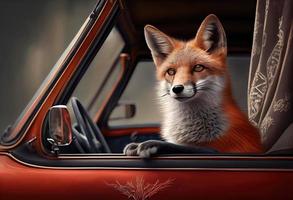 portret van een vos op reis in een cabriolet . genereren ai. foto