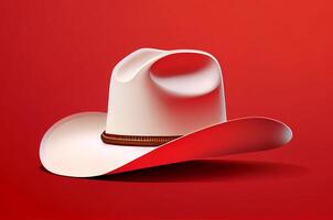 wit cowboy hoed Aan een rood achtergrond. ai gegenereerd foto