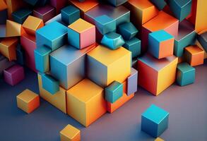 abstract 3d renderen van kleurrijk kubussen. computer gegenereerd achtergrond. generatief ai foto
