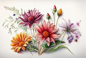 mooi bloemen samenstelling met bloemen. hand- getrokken waterverf illustratie. generatief ai foto