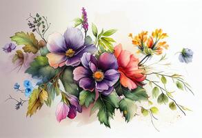 mooi bloemen samenstelling met bloemen. hand- getrokken waterverf illustratie. generatief ai foto