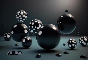 abstract achtergrond met zwart en wit bollen. 3d geven illustratie. generatief ai foto