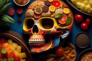 de anatomie van een zoombie hoofd gemaakt van rommel voedsel foto
