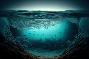 generatief ai illustratie van oceaan diepte. onderwater- leeg landschap, oceaan onderkant, zee Golf foto