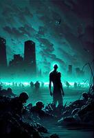 generatief ai illustratie van de feit dat de zombies waren van nature bioluminescent gemaakt de depots van hen vreemd mooi Bij nacht foto