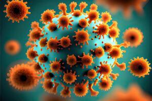 generatief ai illustratie van ziekte ademhalings virus griep het uitbreken 3d medisch illustratie. microscopisch visie van drijvend influenza virus cellen. neurale netwerk gegenereerd kunst. foto