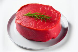 generatief ai illustratie van vers rauw rundvlees steak geïsoleerd Aan wit achtergrond foto