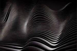 generatief ai illustratie van zwart golvend abstract laag net zo panorama achtergrond, krijgen en metaal foto