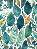 abstract naadloos patroon met tropisch bladeren. hand- trek textuur. vector sjabloon. generatief ai foto