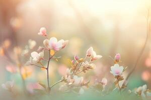 zacht focus detailopname kers bloesem in haar het beste timing, vol bloeien. wit gekleurd bloemen bloeiend. volledig in bloei kers bloesems generatief ai foto