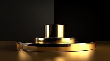 abstract zwart achtergrond met goud podium voor Product presentatie. 3d geven foto