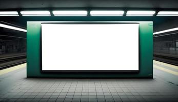 leeg metro aanplakbord, blanco wit landschap advertentie aanplakbord in metro station voor afzet banier, advertentie Scherm ruimte Bij ondergronds metro, vrij foto