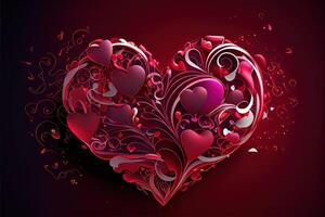 generatief ai illustratie van hart met harten, Valentijn achtergrond. liefde en bruiloft concept foto