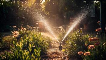 water plons verstuiven Bij de groente veld- Bijsnijden of tuin bodem kon worden van slang of tuin sproeier. gieter de fabriek Bij de tuin achtertuin of groente Bijsnijden. foto