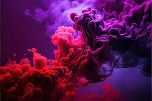 generatief ai illustratie van dramatisch rook en mist in contrasterend levendig rood, en Purper, viva magenta kleuren. levendig en intens abstract achtergrond of behang. foto