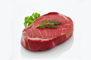 generatief ai illustratie van vers rauw rundvlees steak geïsoleerd Aan wit achtergrond foto