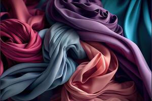 generatief ai illustratie van zacht kleurrijk kleding stof structuur en achtergrond foto