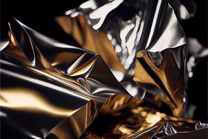 generatief ai illustratie van folie gouden en zilver, verfrommeld metaal structuur foto