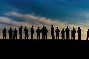 silhouetten van ingenieurs bouwer arbeiders team. generatief ai foto