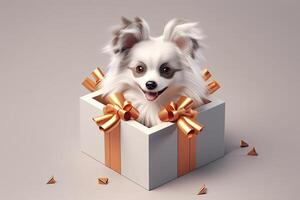 schattig hond op zoek uit van geschenk doos. huisdier net zo Geschenk. generatief ai foto