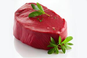 generatief ai illustratie van vers rauw rundvlees steak geïsoleerd Aan wit achtergrond foto