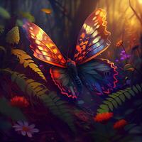 kleurrijk Woud vlinders - ai gegenereerd foto