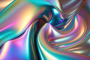 generatief ai illustratie van holografische vloeistof achtergrond. holografische iriserend achtergrond. parelmoer helling en folie effect voor ontwerp afdrukken. regenboog metaal foto
