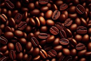 generatief ai illustratie van geroosterd koffie bonen detailopname Aan donker achtergrond, wazig achtergrond foto
