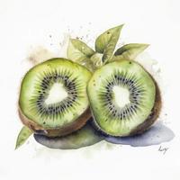 waterverf schilderij van twee kiwi's Aan wit achtergrond, genereren ai foto