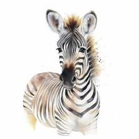 schattig klein baby zebra, water kleur, pastel kleur met wit achtergrond , genereren ai foto