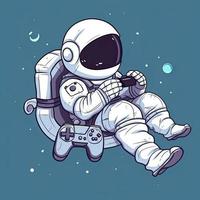 schattig astronaut kilte ontspanning Aan spel controleur tekenfilm icoon illustratie. technologie wetenschap icoon concept geïsoleerd. vlak tekenfilm stijl, genereren ai foto