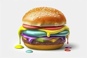 kleurrijk 3d icoon van hamburger, 3d weergave, wit achtergrond, isometrisch, doorzichtig, c4d, blender, schoon, genereren ai foto