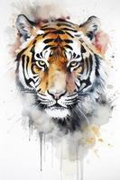 waterverf schilderij van een tijger met mooi natuurlijk vormen met knapperig schoon vormen, kleurrijk Aan wit achtergrond, genereren ai foto