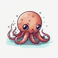 getrokken tekenfilm schattig grappig Octopus wit achtergrond, hoog kwaliteit, minimalisme, genereren ai foto