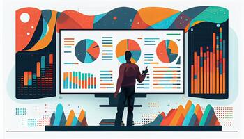 analist werken Aan bedrijf analytics dashboard gegenereerd ai foto