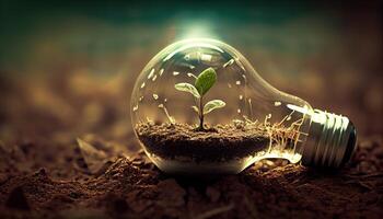 groen energie en een helder toekomst een licht lamp in bodem gegenereerd ai foto