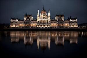 de huis van parlement Bij nacht. ai gegenereerd foto