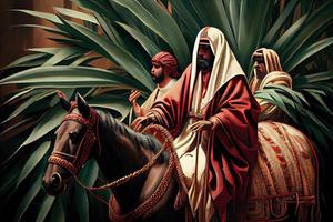Palmzondag Aan de gelegenheid van Jezus' binnenkomst in Jeruzalem gegenereerd ai foto