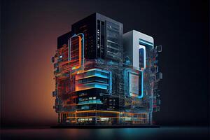 ontwikkeling architectuur computer systemen van futuristische modern gegenereerd ai foto