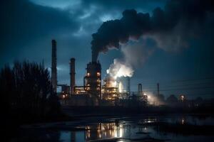 industrieel fabrieken vrijlating uitlaat dampen in de atmosfeer. generatief ai foto