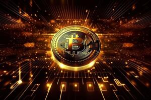 crypto valuta gouden bitcoin achtergrond, digitaal financieel investering concept. generatief ai foto