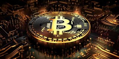 crypto valuta gouden bitcoin achtergrond, financieel investering concept. generatief ai foto